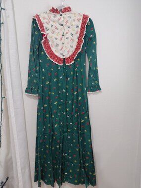 Vintage Malia Honolulu Prairie Hawaiian Maxi Dress Green Floral Rare Flaw